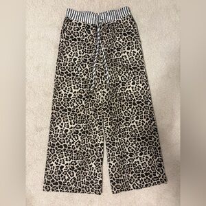 Leopard Print Wide Leg Pants with Striped Waist
